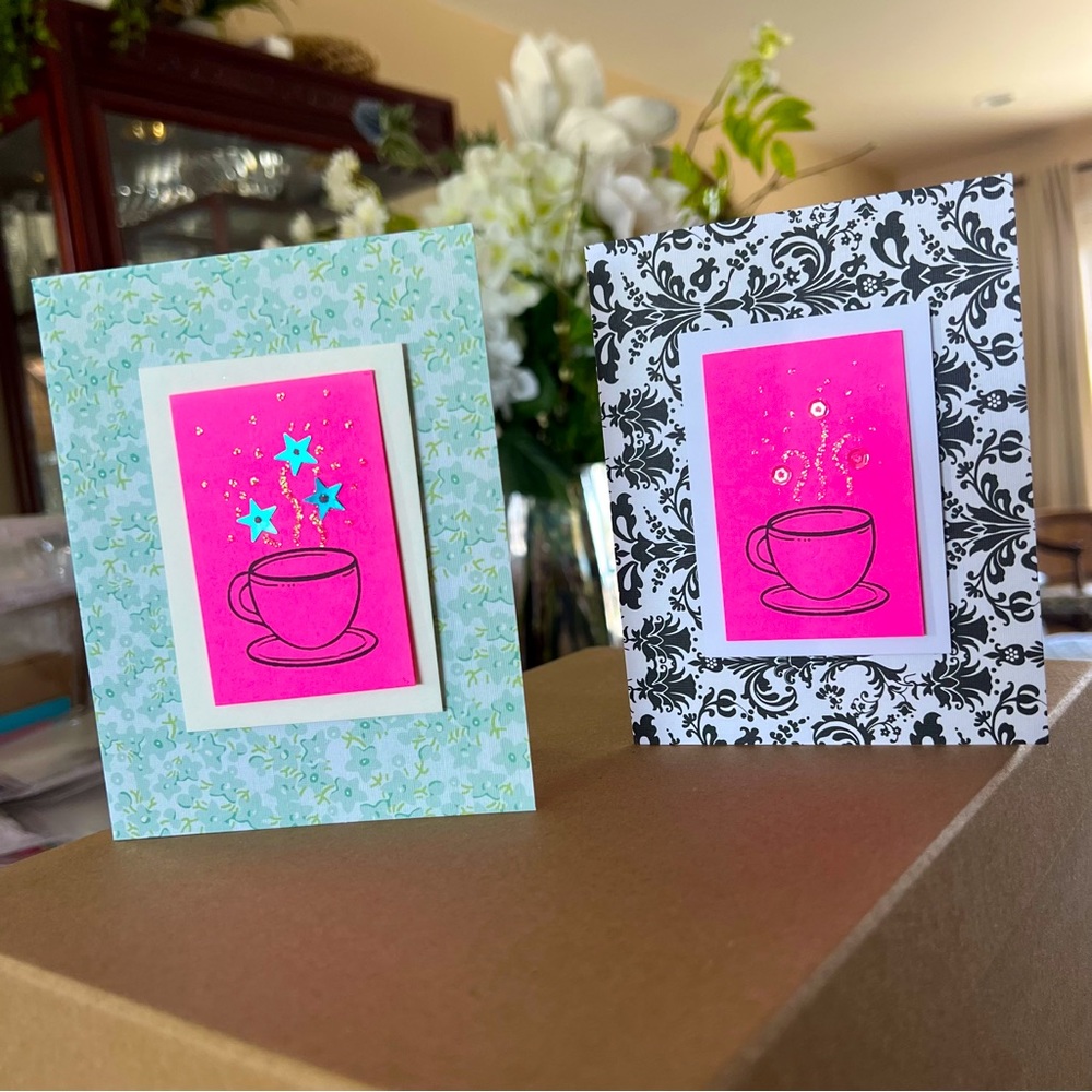 2 Greeting Cards • Coffee Magic NEON PINK